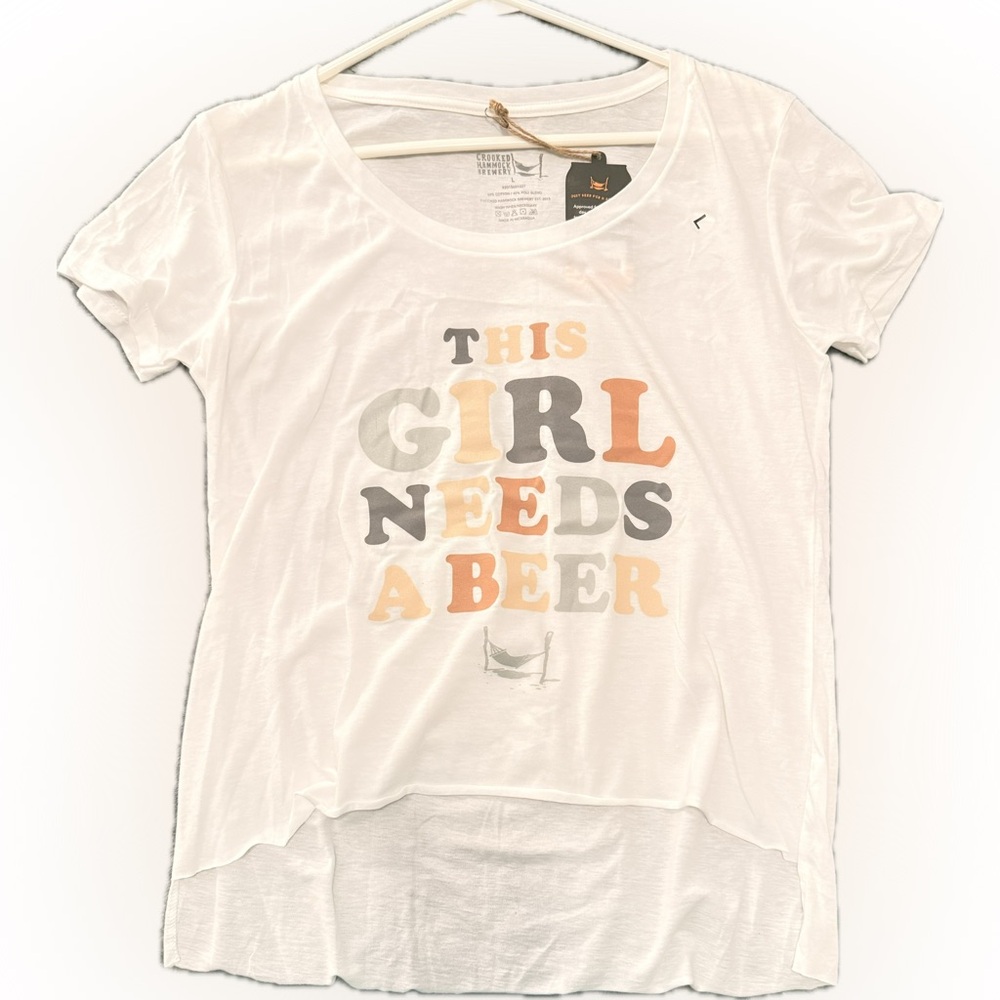 White Graphic T-Shirt “This Girl Needs a Beer”